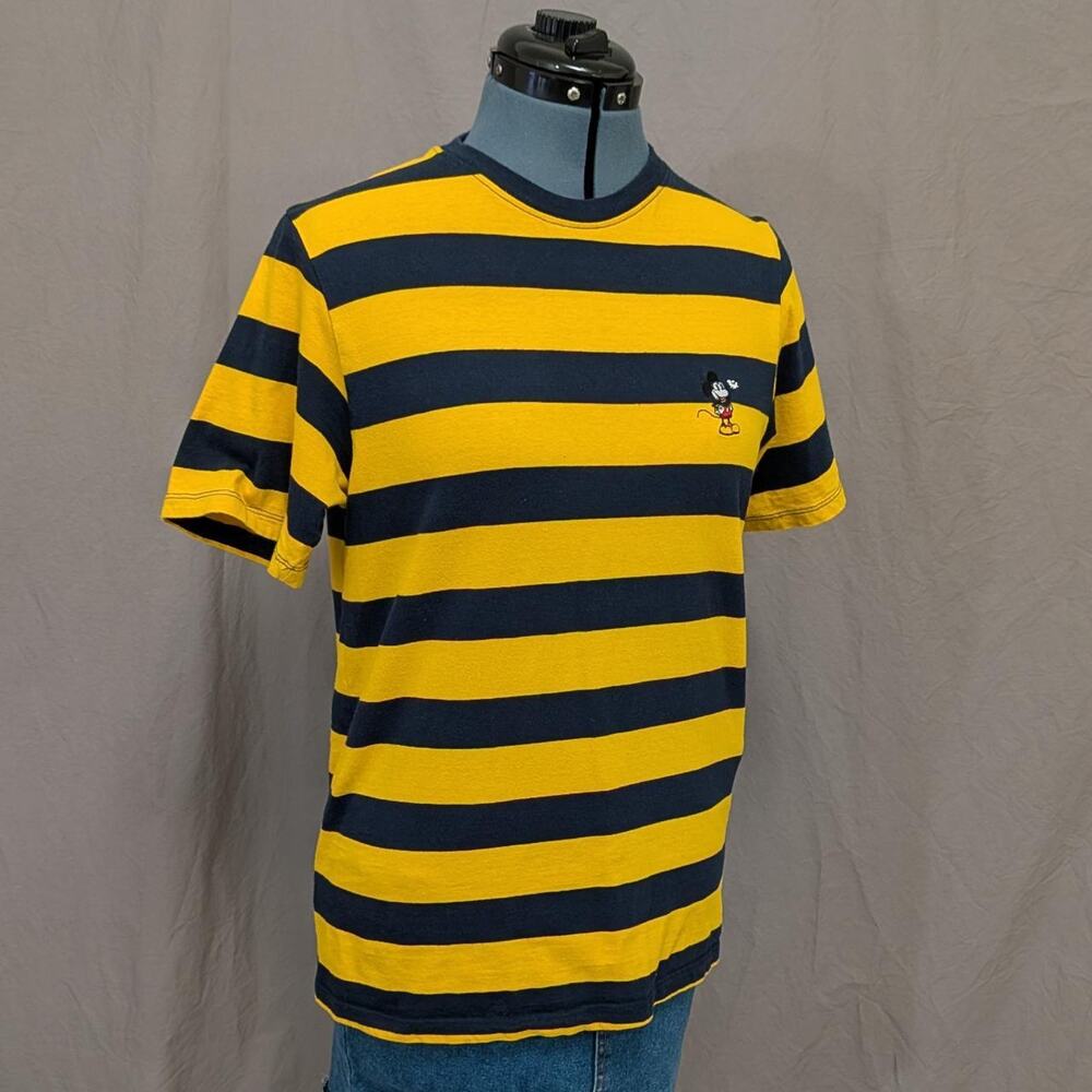 Disney × Pull & Bear yellow and blackstriped cotton tee, size XS